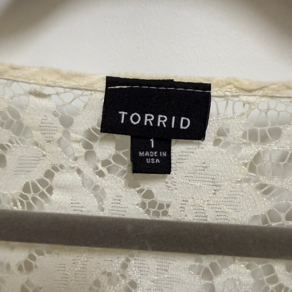 Torrid Womens Ivory Lace Yoke‎ Boho Gauze Blouse Long Sleeve Split Neck Top 1 1X - Picture 4 of 6